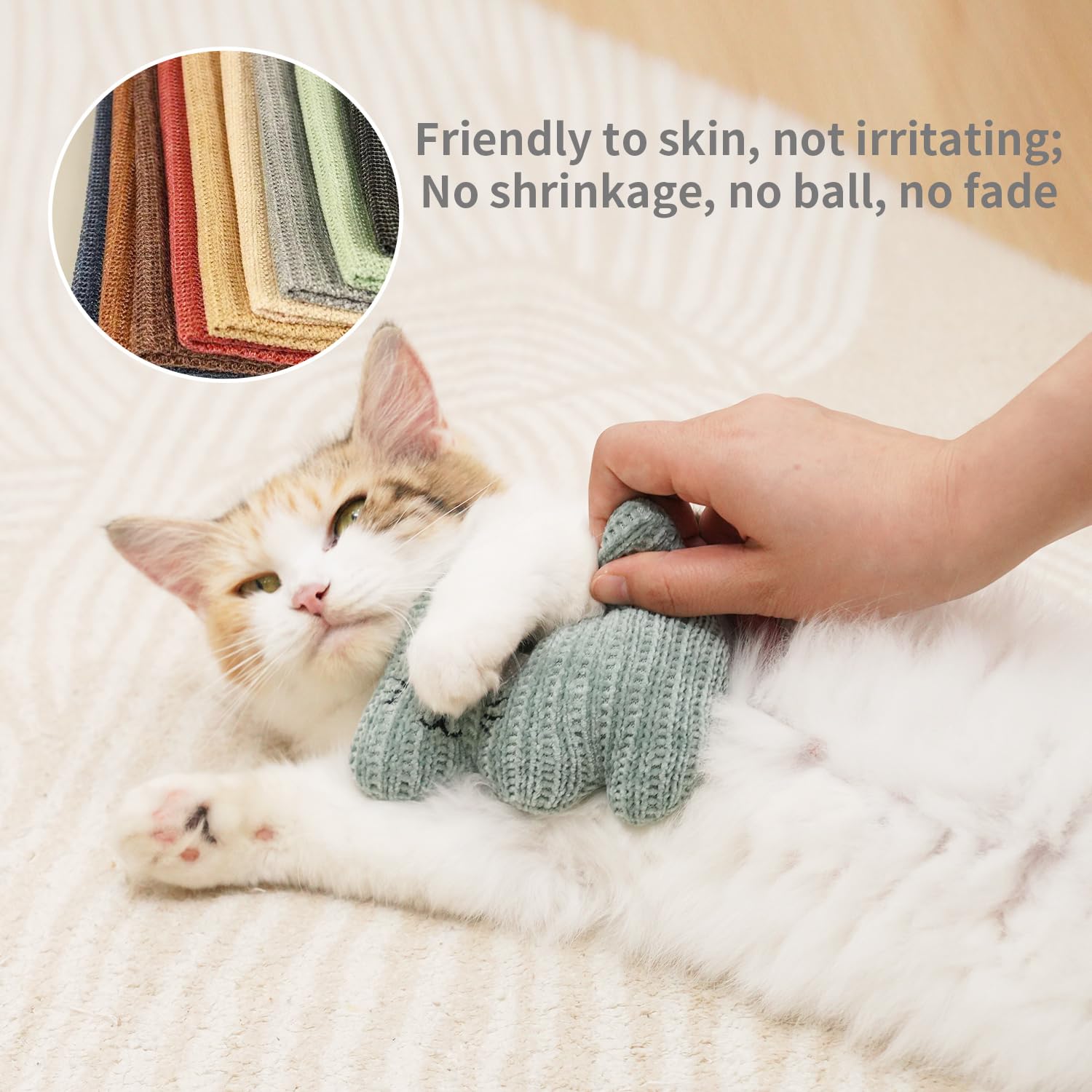 WONOWPA catnip toy being chewed by a kitten demonstrates bite-resistant design.